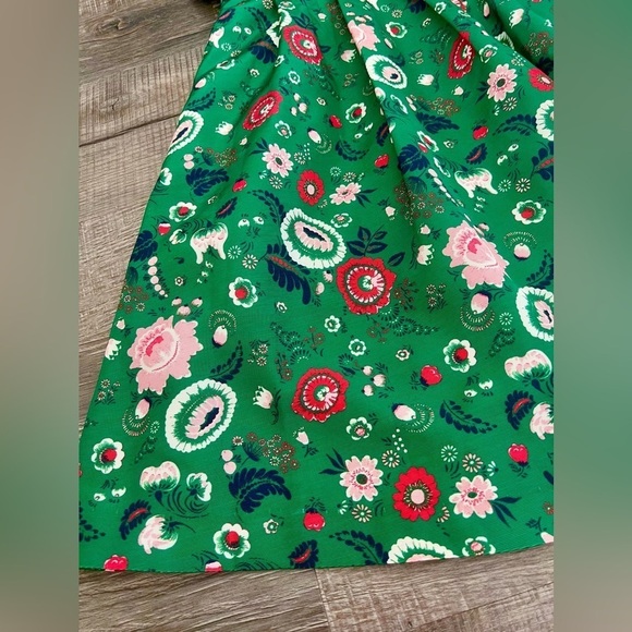 NEW! ModCloth Retro Floral Dress XL Pleated Vintage Green Pink Red 60’s Timeless - Picture 7 of 8